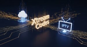 Cyfrowa grafika symbolizująca bezpieczne połączenie API Xtream Codes z serwerem dostawcy w aplikacji IPTV Smarters Pro.