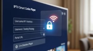 Ekran logowania Xtream Codes API w aplikacji IPTV Smarters Player na telewizorze Smart TV.
